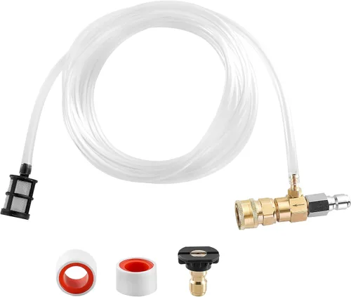 Vista 9 de JOEJET Inyector aguas abajo para lavadora a presión, kit de inyector químico fijo con conexión rápida de 3/8 pulgadas, manguera de sifón de 10 pies