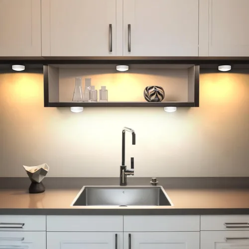 Vista 7 de HELPLEX - Luces LED de disco con control remoto, paquete de 3 luces adhesivas de color intercambiable RGBW, con pilas, iluminación regulable debajo