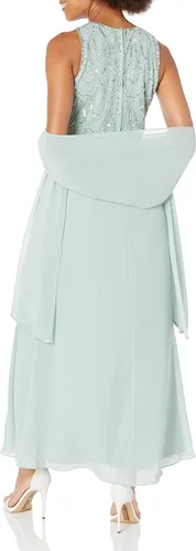 Vista 26 de J Kara Vestido largo sin mangas con cuentas y bufanda para mujer, talla grande