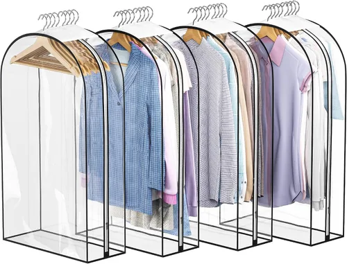 Vista 13 de Liuoud Bolsa Transparente para Colgar Ropa de 10" con Fuelle, Bolsas para Trajes de 32" para Almacenamiento de Closet Abierto, Cubierta de Ropa