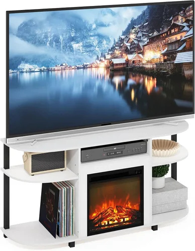 Vista 23 de Furinno Soporte clásico de TV de 70 pulgadas con chimenea, americano