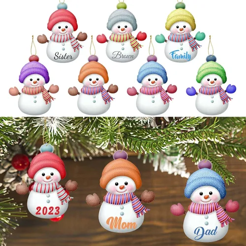 Vista 6 de 7 adornos de Navidad personalizados de muñeco de nieve 2023 con nombres, árbol de Navidad, decoración colgante de madera, familia de 2, 3, 4, 5, 6