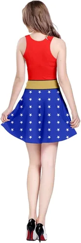 Vista 2 de CowCow Disfraz de mujer para cosplay bandera estadounidense día nacional joyería de perlas diamante vestido sin mangas XS-5XL Azul