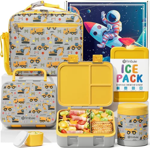 Vista 12 de Fimibuke Lonchera Bento de 32 onzas para niños con termo de 12 onzas, bolsa de almuerzo aislada y bolsa de hielo, contenedor de comida de 3
