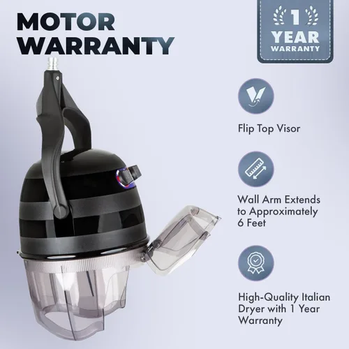 Vista 5 de Pibbs 515 Kwik Dri - Secador de pelo montado en la pared para salones profesionales, secadora con capucha de 1100 W, brazo de pared ajustable de 6
