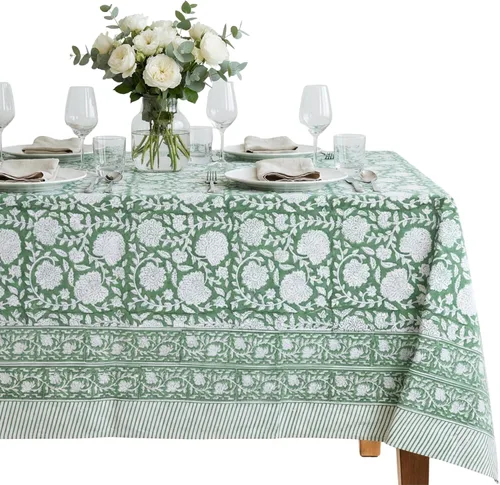 Vista 64 de ATOSII Mantel 100% algodón, Amara, floral, hecho a mano, rectangular, de lino, para cocina, comedor, fiestas, bodas, exteriores, picnics, Pascua