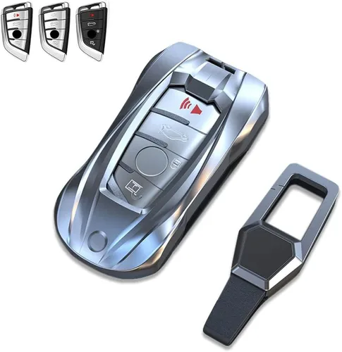 Vista 9 de Funda de metal estilo Supercar para llave remota sin llave compatible con BMW 2 5 6 7 Series X1 X2 X3 X5 X6 Gris