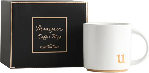 Vista 25 de COLLECTIVE HOME - Tazas de cerámica con monograma, tazas de café con inicial dorada de 15 onzas, elegantes tazas de té del alfabeto, elegante taza p