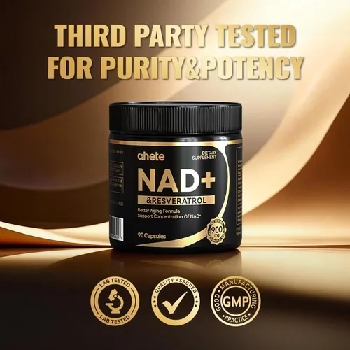 Vista 2 de Suplemento de resveratrol NAD, apoya la energía, la concentración y el envejecimiento saludable, suplemento de 900 mg de NMNH por porción, 90
