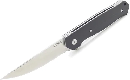 Vista 2 de MASALONG Cuchillo plegable táctico de acero D2 de precisión afilada para exteriores (negro G10)