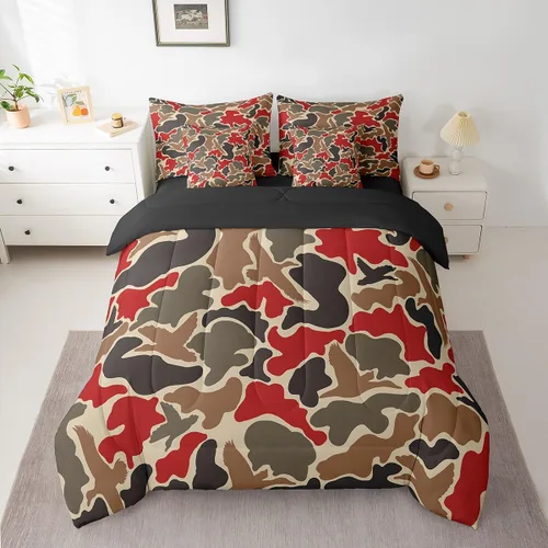 Vista 41 de Feelyou Juego de edredón botancial de camuflaje con bandera estadounidense Negro Marrón Oscuro
