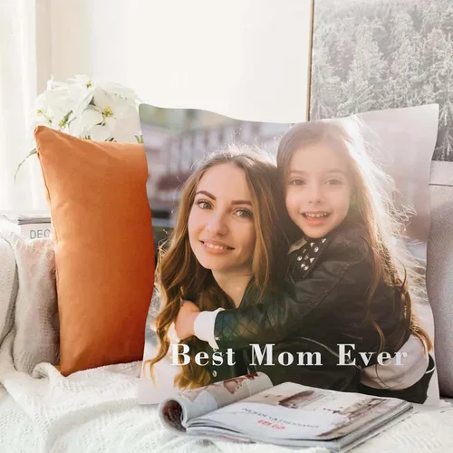 Vista 7 de Almohada de fotos personalizada de 14 x 14 pulgadas, funda de almohada personalizada de doble cara con texto de imagen, funda decorativa suave