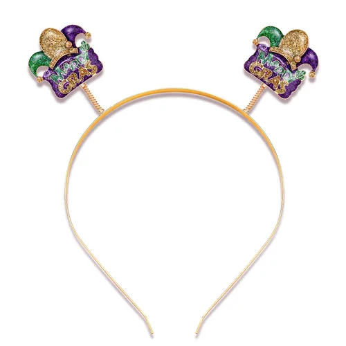 Vista 12 de NVENF Diadema de Mardi Gras con diamantes de imitación de flor de lis, máscara de letras de carnaval, aro para el cabello, accesorio para el cabello