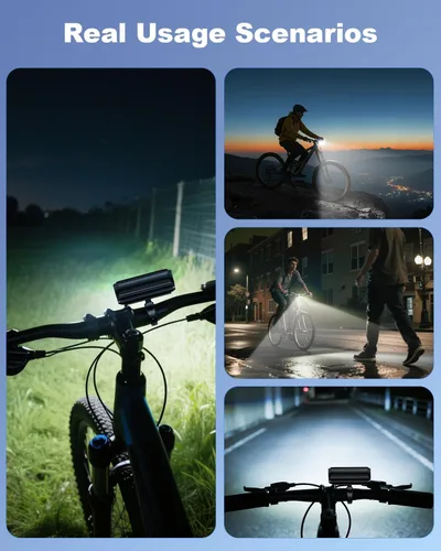 Vista 6 de Faro delantero para bicicleta, 2000 lúmenes, súper brillante, USB-C, recargable, 4 modos, IPX5 impermeable, montaje rápido, luz delantera
