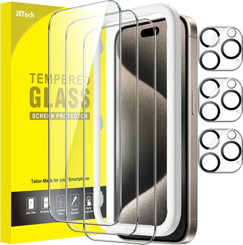 Vista 9 de JETech Protector de pantalla para iPhone 15 de 6.1 pulgadas con protector de lente de cámara, sin burbujas, herramienta de fácil instalación