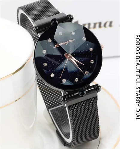 Vista 3 de RORIOS Relojes de pulsera de diamantes simulados de cuarzo analógico con esfera de cielo estrellado