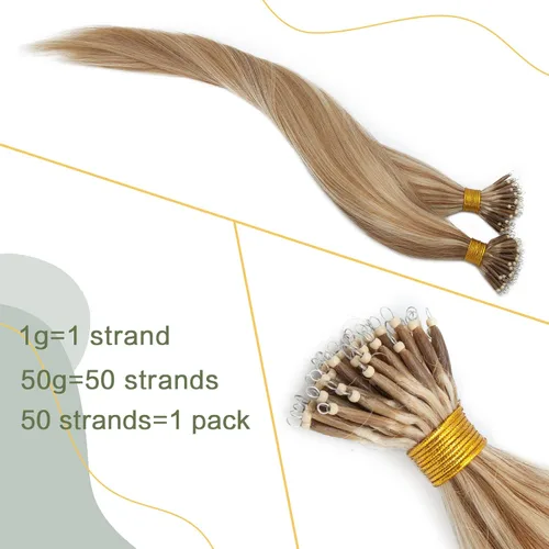Vista 123 de SEGO Extensiones de cabello humano con micro cuentas, extensiones de cabello humano con micro bucle, lacio, natural, fusión fría, 1.76 oz/paquete