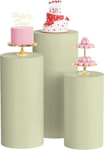 Vista 7 de Wokceer Fundas de soporte de cilindro de elastano para fiesta, 3 piezas, fundas de pedestal de cilindro, cubierta de pilar para fiesta de Beige