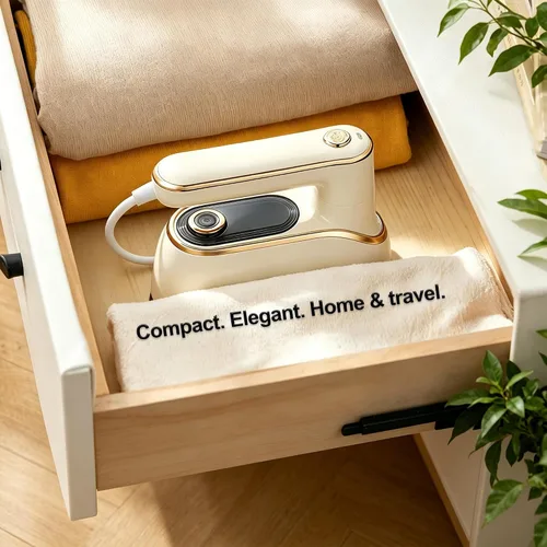Vista 6 de Vaporizador de viaje para ropa, vaporizador portátil giratorio de 1200W, plancha de ropa pequeña para viajes, hogar, dormitorio, universidad, tanque