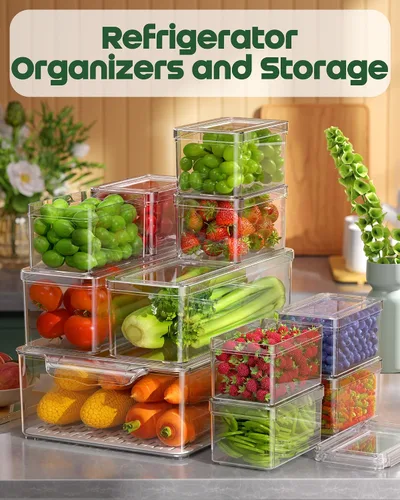 Vista 6 de KEMETHY - Paquete de 11 organizadores y almacenamiento para refrigerador, contenedores organizadores apilables para refrigerador, contenedores
