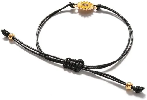 Vista 2 de Juego de 2 pulseras de girasol con diseño de girasol, estilo bohemio, para parejas, mejores amigas, mujeres, niñas, cuerda negra y tarjeta blanca