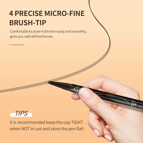 Vista 5 de Music Flower Pluma de cejas de microrelleno de doble extremo, lápiz líquido para cejas con 4 aplicadores de punta de cepillo micro y lápiz definidor