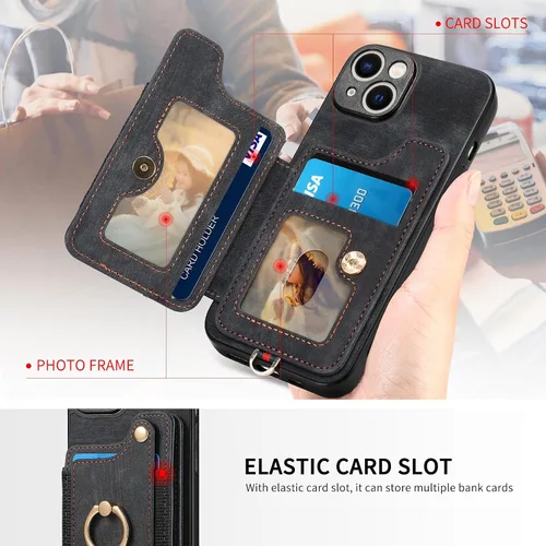 Vista 3 de Asuwish Funda de teléfono para iPhone 15 de 6.1 pulgadas con protector de pantalla de vidrio templado y correa para la muñeca, soporte para tarjeta