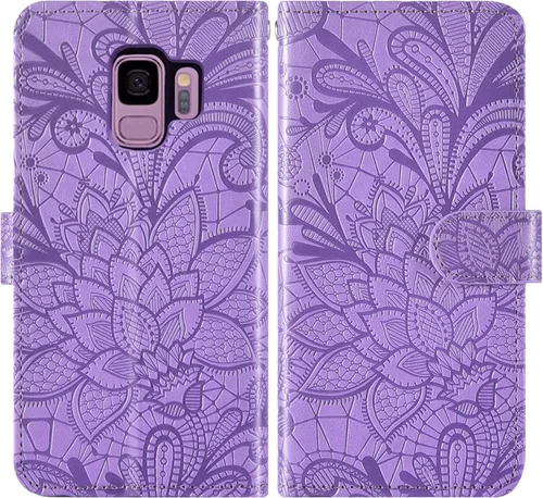 Vista 5 de Asuwish Funda para teléfono Samsung Galaxy S9 con protector de pantalla de vidrio templado y ranura para tarjetero, función atril con función atril