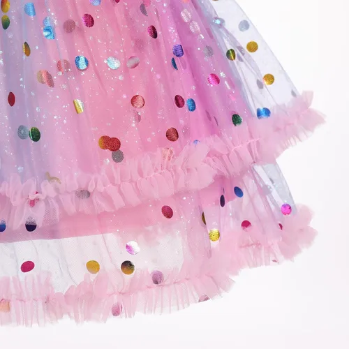 Vista 7 de IMEKIS Toddler Baby Girls Birthday Dress Rainbow Confetti Dots Tiered Tulle Dress Cake Smash Photo Shoot Outfit 1-6T