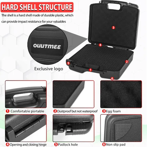 Vista 3 de Estuche rígido portátil de 12.2" x 9.85" x 3.77" con espuma cortada en cubos personalizable, protege equipos, electrónicos, herramientas