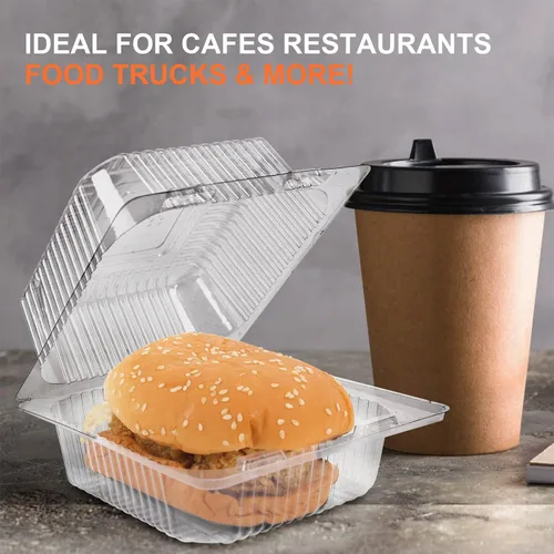 Vista 6 de 100 Piezas Recipientes de Plástico Transparente para Llevar, Recipiente Desechable Tipo Almeja para Postres con Tapa, para Ensaladas, Pasta