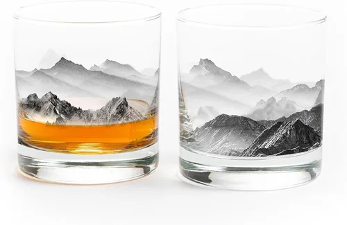 Vista 13 de Black Lantern Juego de vasos de whisky Cabin in the Forest – Vasos de 11 oz estilo antiguo con diseño de cabaña y pino Cristalería de base pesada