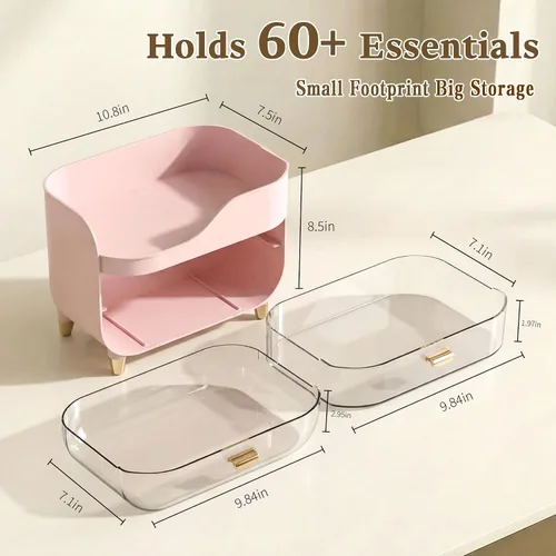 Vista 2 de Organizador de maquillaje para tocador con cajones grandes y suaves, organizador de cuidado de la piel extra grande para encimera de baño y tocador