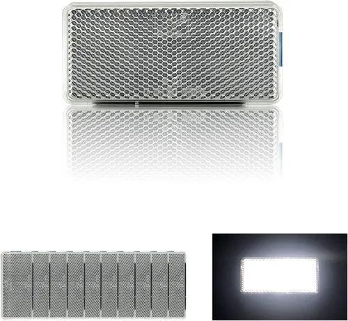 Vista 7 de Reflector autoadhesivo rectángulo de 3.701 x 1.732 in de seguridad impermeable para árboles de buzón de entrada – 10 piezas de plástico naranja