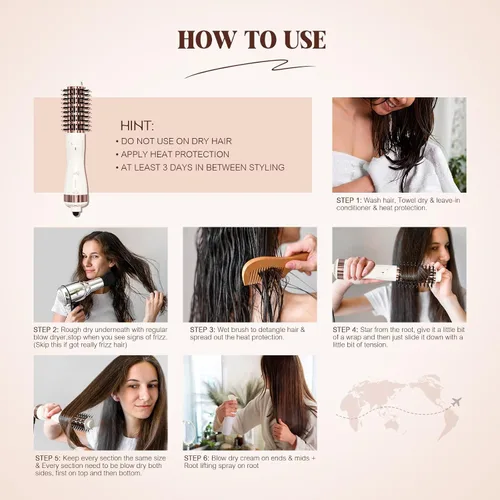 Vista 6 de Hair Trends Secador de cepillo redondo de barril de 1.5 pulgadas (2.8 pulgadas más cerdas), secador volumizador iónico negativo de un paso, cepillo