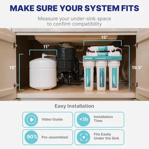 Vista 3 de NU Aqua Sistema de filtro de agua de ósmosis inversa de 5 etapas debajo del fregadero - Bomba de refuerzo - Filtración RO de 100 GPD con grifo
