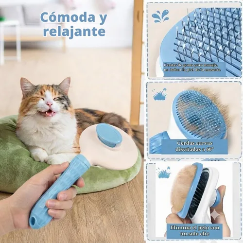 Vista 2 de Kit de aseo para perros, cepillo deslizante y desprendible para perros y Azul