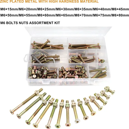 Vista 2 de Kit de tornillos para cama de bebé, 114 piezas [14 tamaños] M6 hexagonal, tuercas de barril surtido, kit surtido para sillas de cuna, cama de cuna