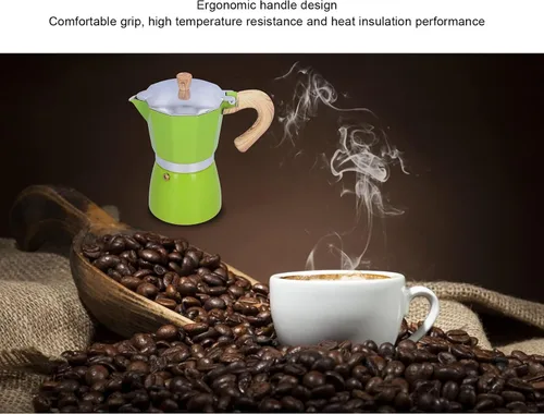 Vista 2 de Cafetera clásica para estufa de gas, cafetera Moka de 10.5 onzas líquidas, con mango ergonómico, preparación rápida, excelente aleación de aluminio