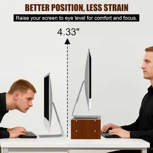 Vista 2 de Soporte elevador para monitor con almacenamiento, organizador de escritorio de 2 niveles y estante de madera de escritorio, soporte ergonómico