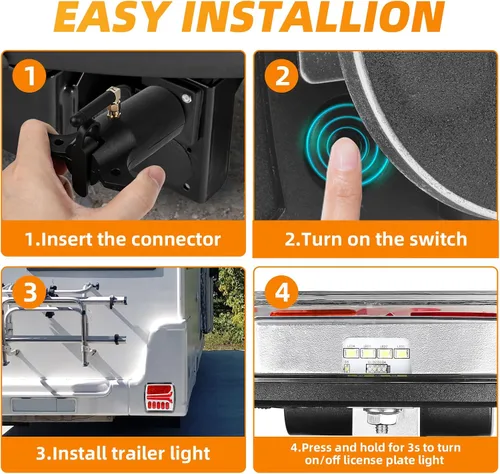 Vista 5 de Luces de remolque inalámbricas, luz LED magnética recargable, kit de luces traseras impermeables para caravana, cámper, barco, caravana, camiones