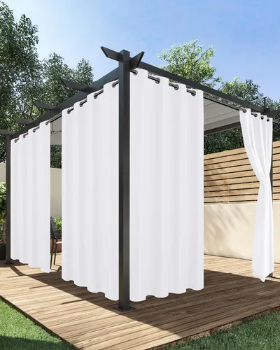 Vista 13 de HolidayIdeas Cortinas impermeables para patio, 4 paneles, 54 x 84 pulgadas, protección de privacidad y filtrado de luz, cortinas exteriores con Negro