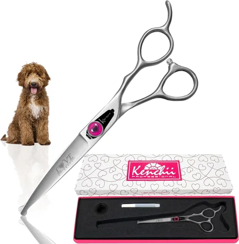Vista 15 de Kenchii Tijeras de aseo para perros Love de 7 pulgadas rectas