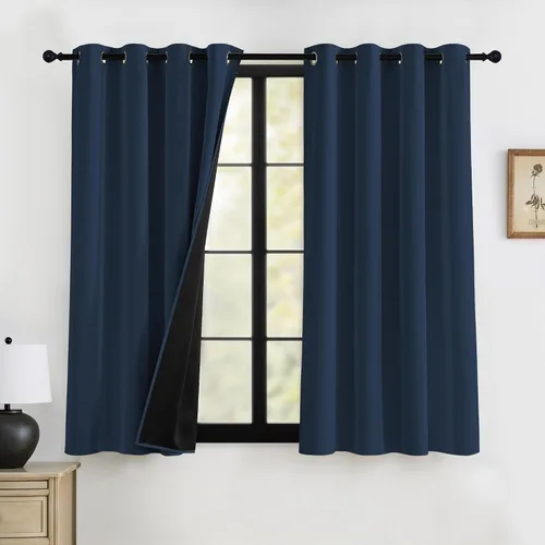Vista 11 de RYB HOME Cortinas 100% opacas de 63 pulgadas de largo, cortinas de ventana de eficiencia energética y reducción de ruido para dormitorio, sala