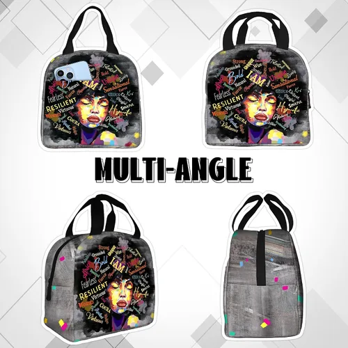 Vista 3 de Bolsa de almuerzo para mujeres afroamericanas, reutilizable, con aislamiento mágico, portátil, para viajes, senderismo, trabajo, regalos