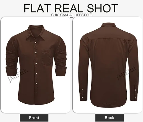 Vista 8 de JMIERR Camisa de vestir de manga larga con botones y lino de algodón para hombre