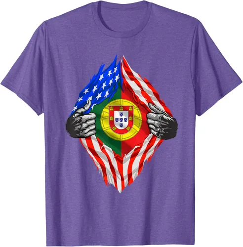 Vista 10 de Camiseta de bandera de Estados Unidos con diseño de raíces portuguesas, Negro, S