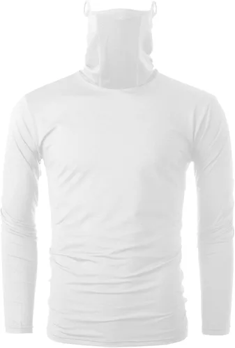 Vista 2 de Ohoo Camiseta deportiva de manga larga para hombre, ligera, fresca y seca, UPF 50+, protección solar, cuello alto falso, con capucha
