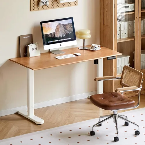 Vista 19 de Escritorio de madera maciza con acabado de nogal, escritorio pequeño para oficina en casa, escritorio de computadora para espacios pequeños