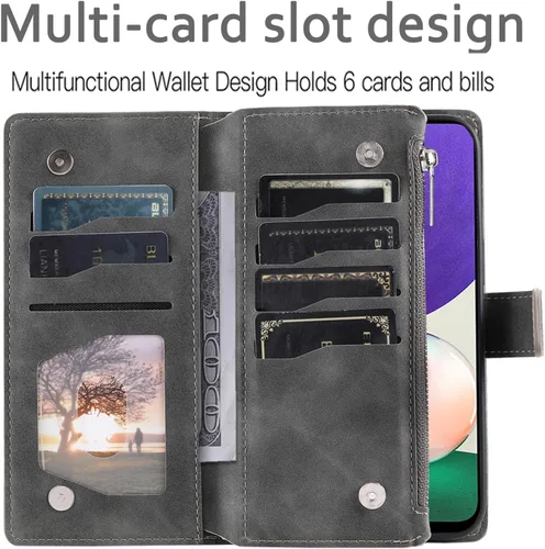 Vista 5 de Asuwish Funda de teléfono para Samsung Galaxy A22 5G/Boost Mobile Celero 5G Wallet Cover con protector de pantalla de vidrio templado Mandala Flower